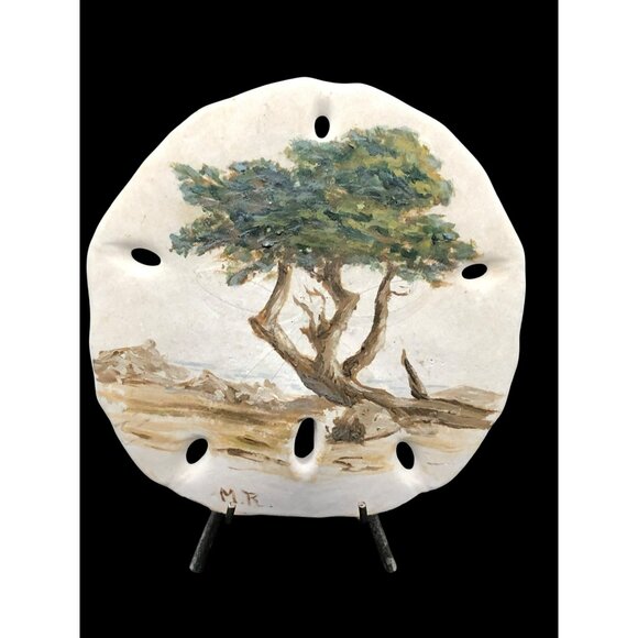 Hand-Painted Sand Dollar Art Monterey Cypress 4.5 x 5 In. Signed By Artist M.R. - Picture 5 of 8